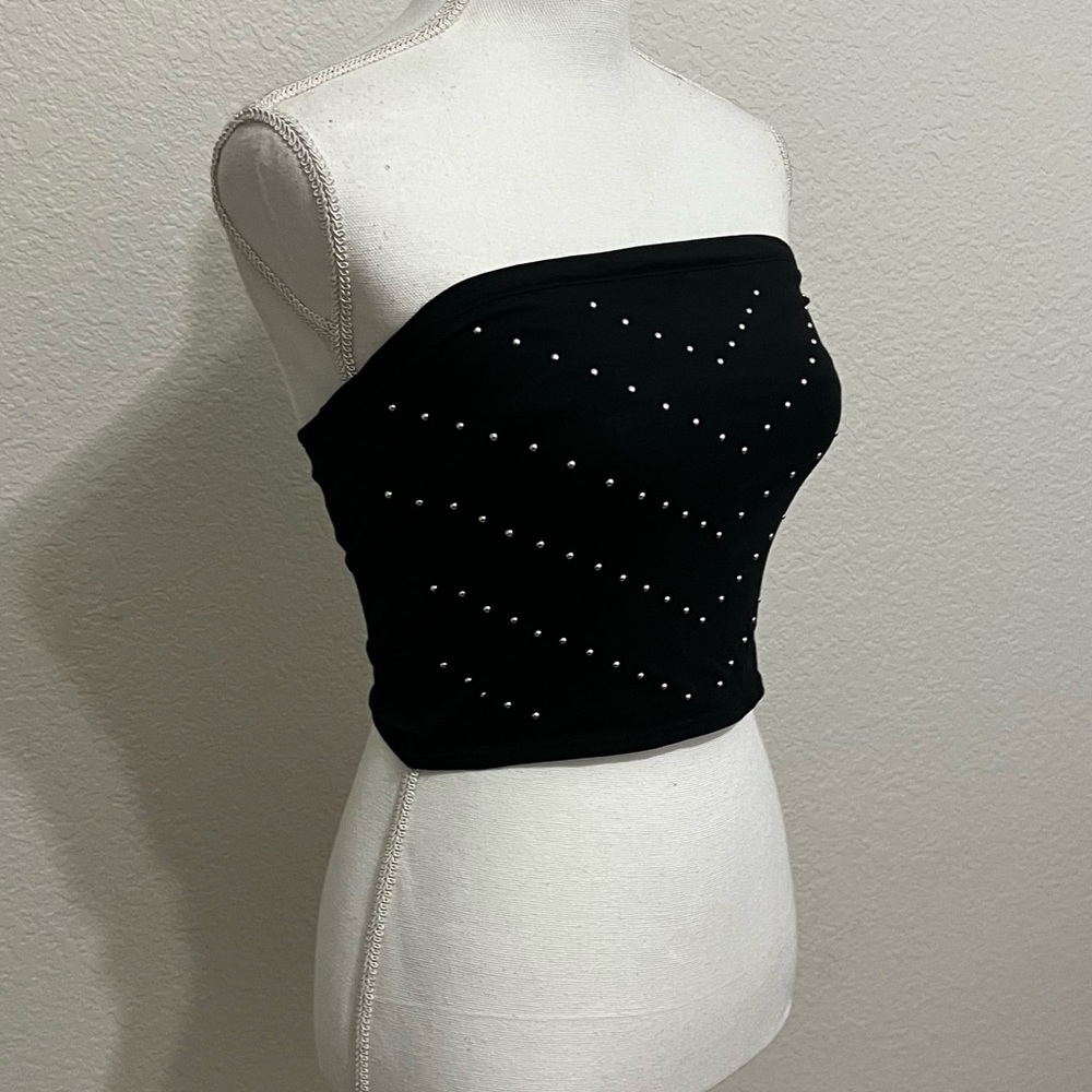 Silver studded tube top, black stretchy fabric - Victoria’s Secret PINK